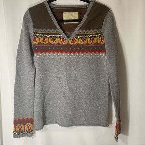 Stylish V-Neck Sweater with Colorful Pattern